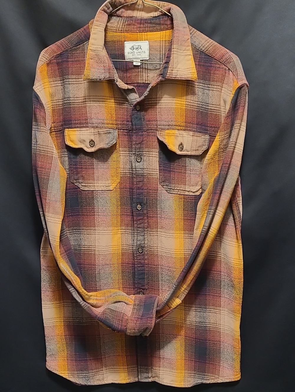 Ecko Unlimited Plaid Button-Down Shirt in Mustard & Burgundy